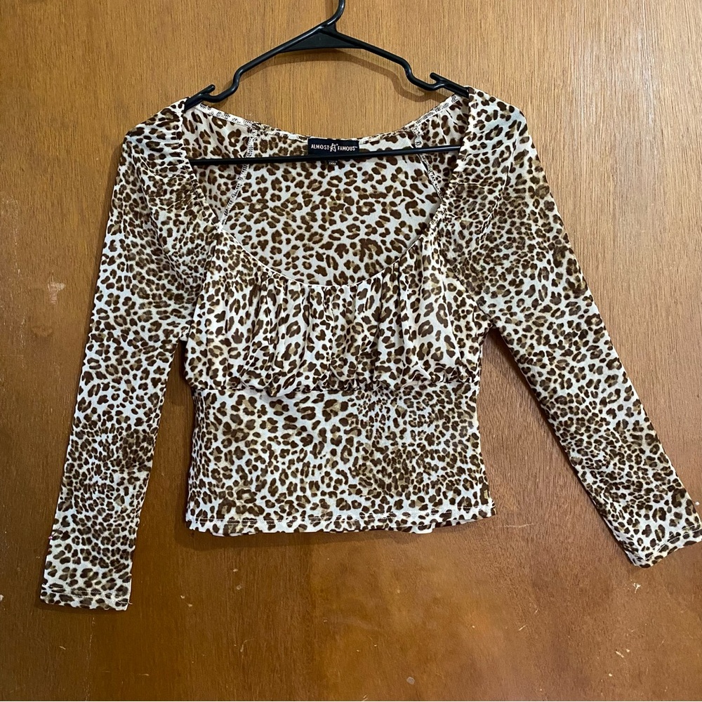 Size M Leopard print Almost Famous long sleeve crop top